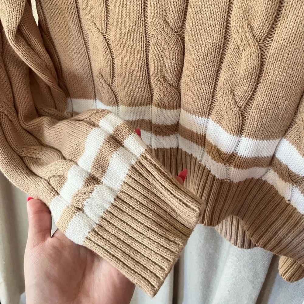 Jessica Simpson Cable Knit V-Neck Sweater Neutral Preppy Size M